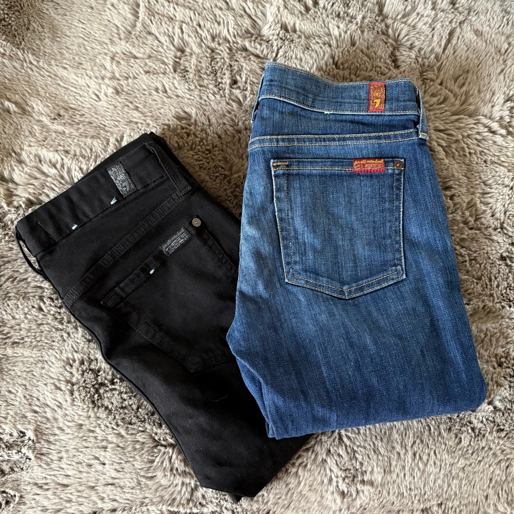 Lot of 2 7 For All Mankind The Ankle Skinny‎ Blue Denim & Black Jeans 26 Preppy